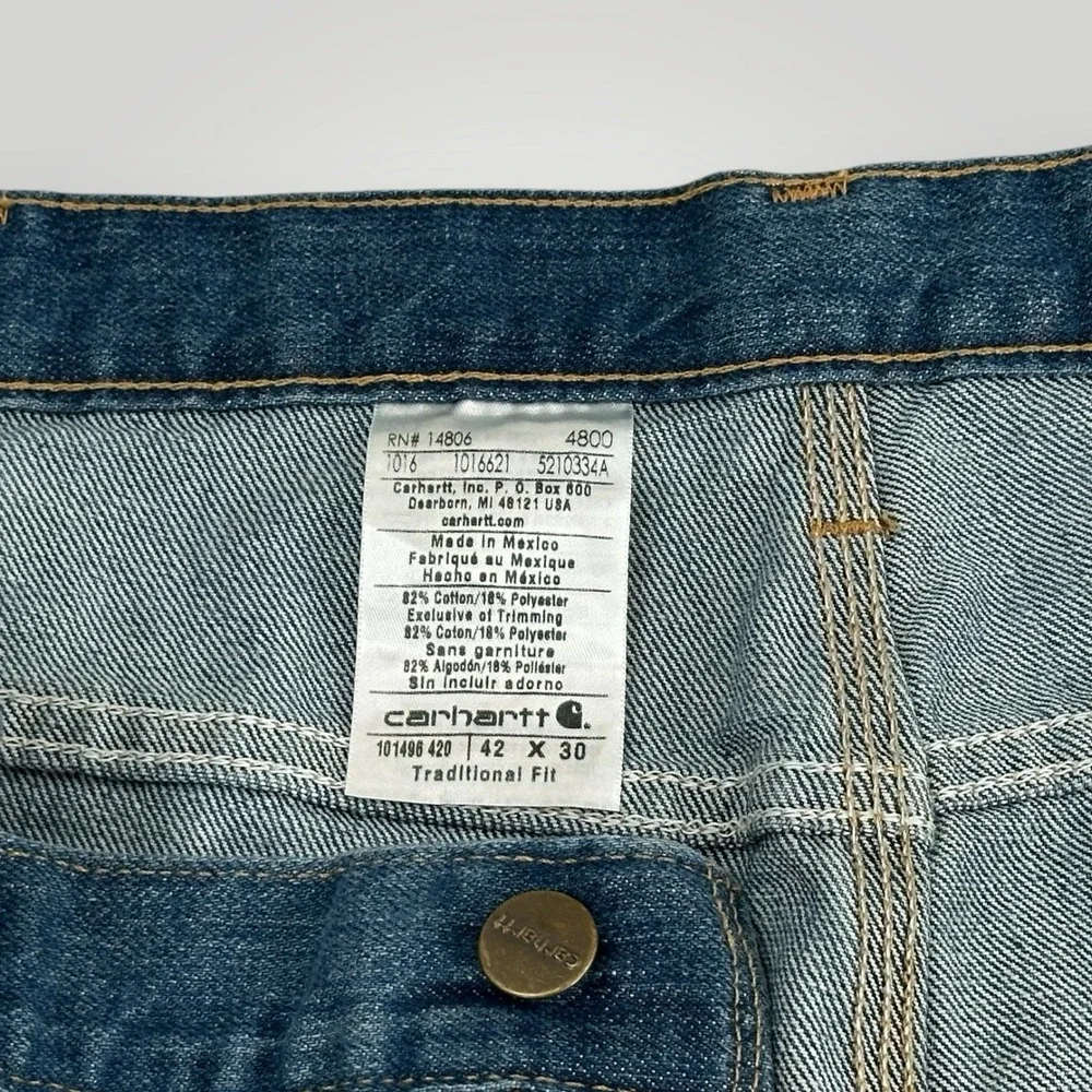 Carhartt Straight Traditional Fit Jeans Mens 42x30 Blue Workwear Denim 101496 - Picture 5 of 7